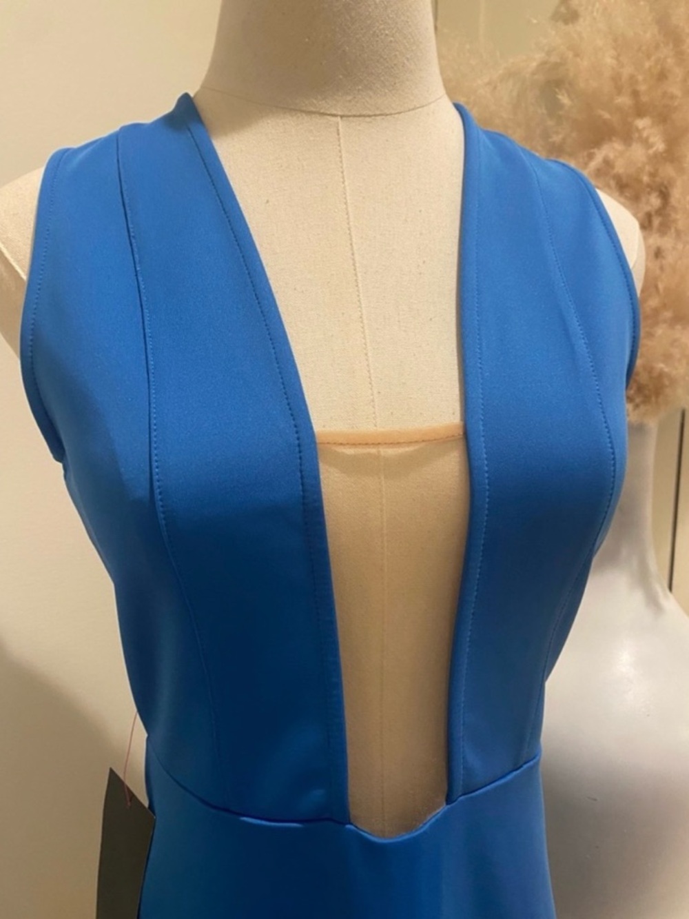 Bebe Illusion Mesh Scuba Dress In Princess Blue. NWT’s Size Large - Picture 2 of 8